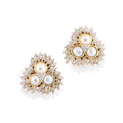 Orecchini in oro bicolore 18k con perle e diamanti