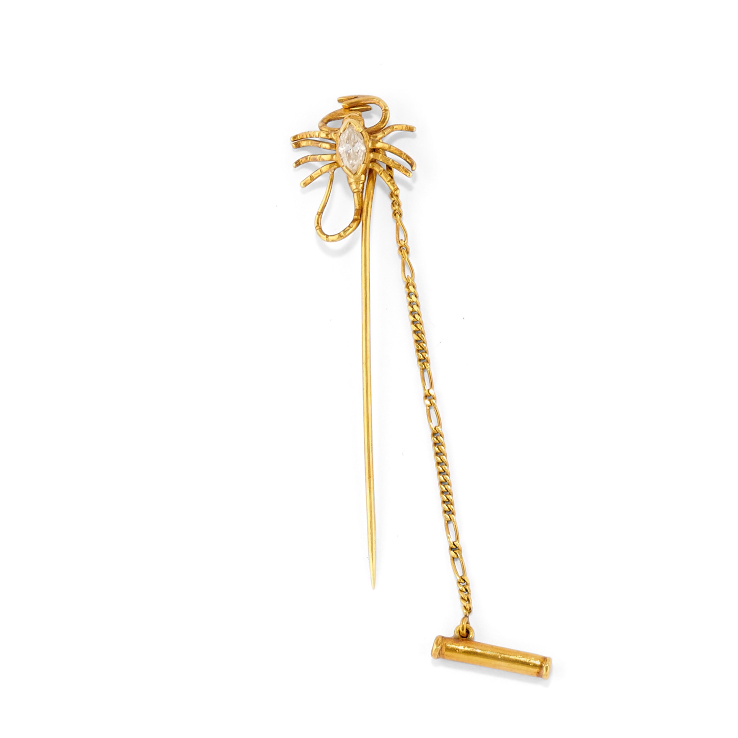 Lotto di gioielli in oro giallo 18k con orecchini, collana e spilla con diamante