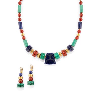 Demi parure in oro giallo 18k con pietre dure e diamanti