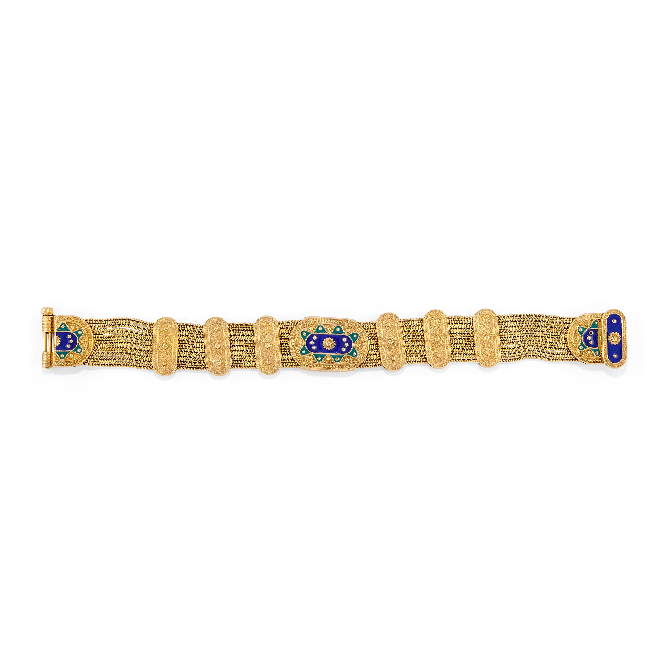 Demi parure in argento dorato con smalto verde e blu