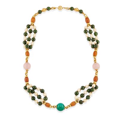 Collana in oro giallo 18k con pietre dure e dischi intervallati