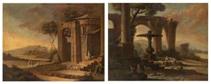 Two architectural caprices with figures