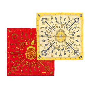 Lot of two silk twill pocket scarves Les Clefs