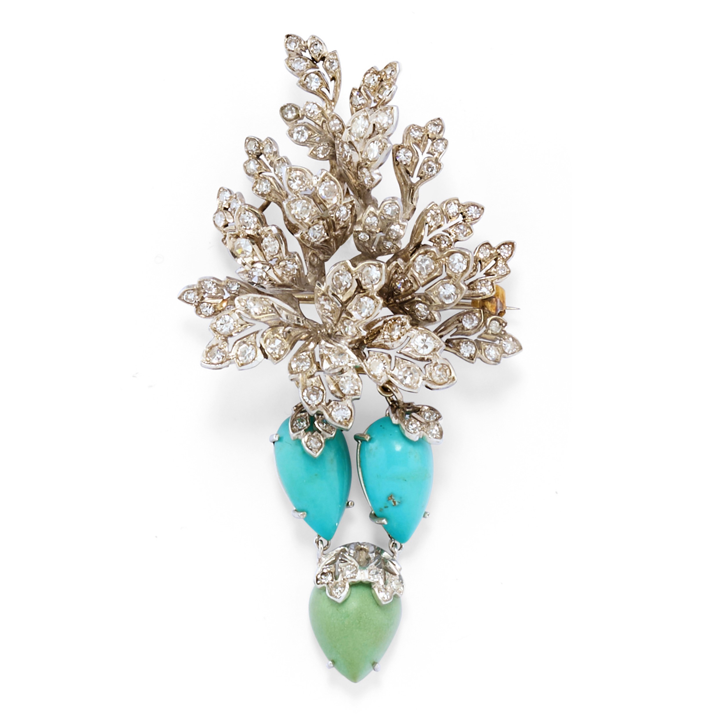 Spilla vintage Sarah Coventry con turchese e perle a forma di quadrifoglio, anni