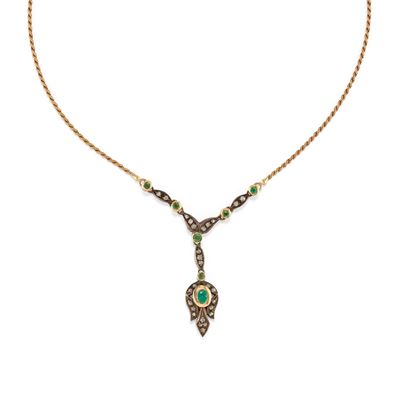 Collana con smeraldi e diamanti in oro rosa 14k e argento
