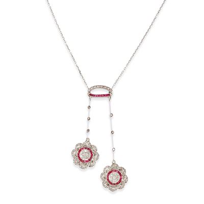 Collana in platino con motivo frangiato e gemme preziose