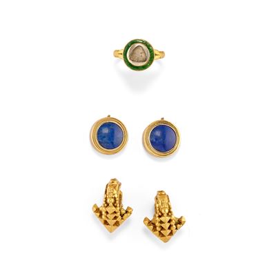 Lotto di gioielli in oro giallo 18k con smalto blu