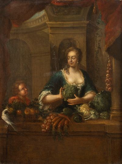 Autore sconosciuto, La fruttivendola, olio su tela