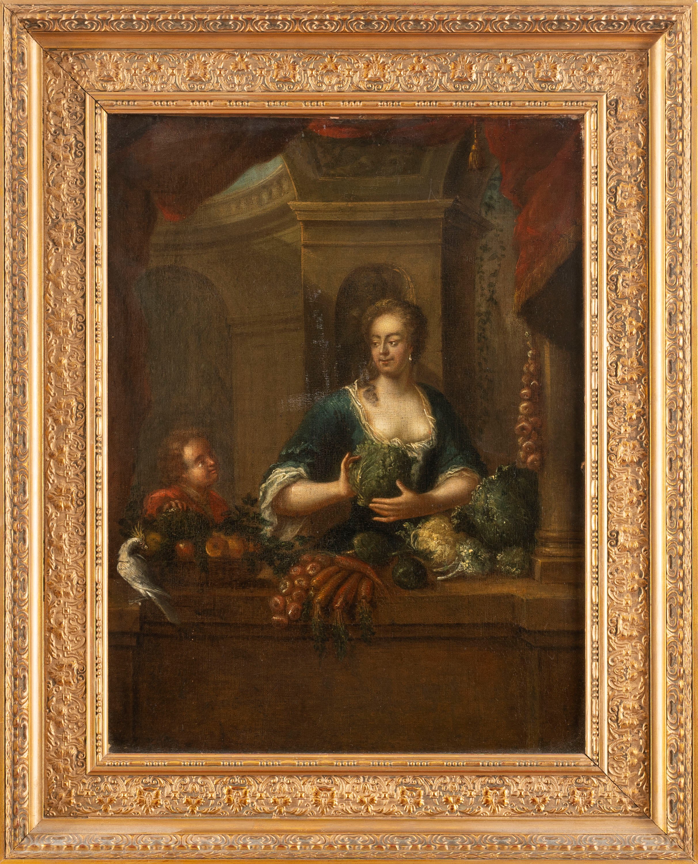 Scuola Olandese, Secolo XVIII - Autore sconosciuto, La fruttivendola, olio su tela