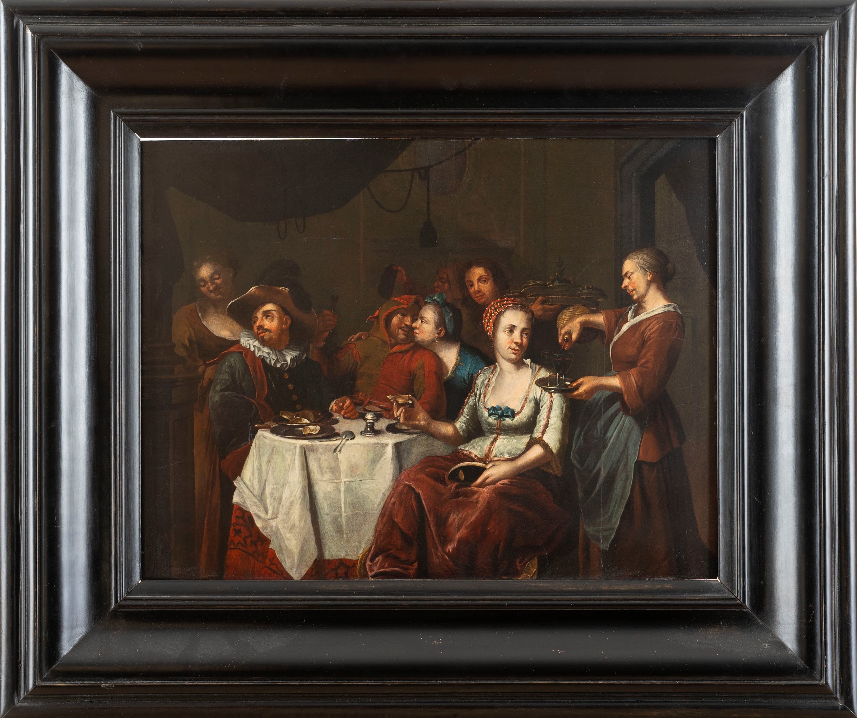 Ambito di Hendrick Govaerts (1669-1720) - Autore sconosciuto, Scena d'interno con banchetto, olio...
