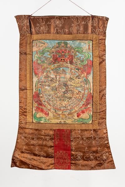 Thangka, Mahakala che regge la ruota della vita, Cina, XX secolo