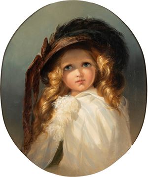 Ritratto di bambina a mezza figura con cappello piumato