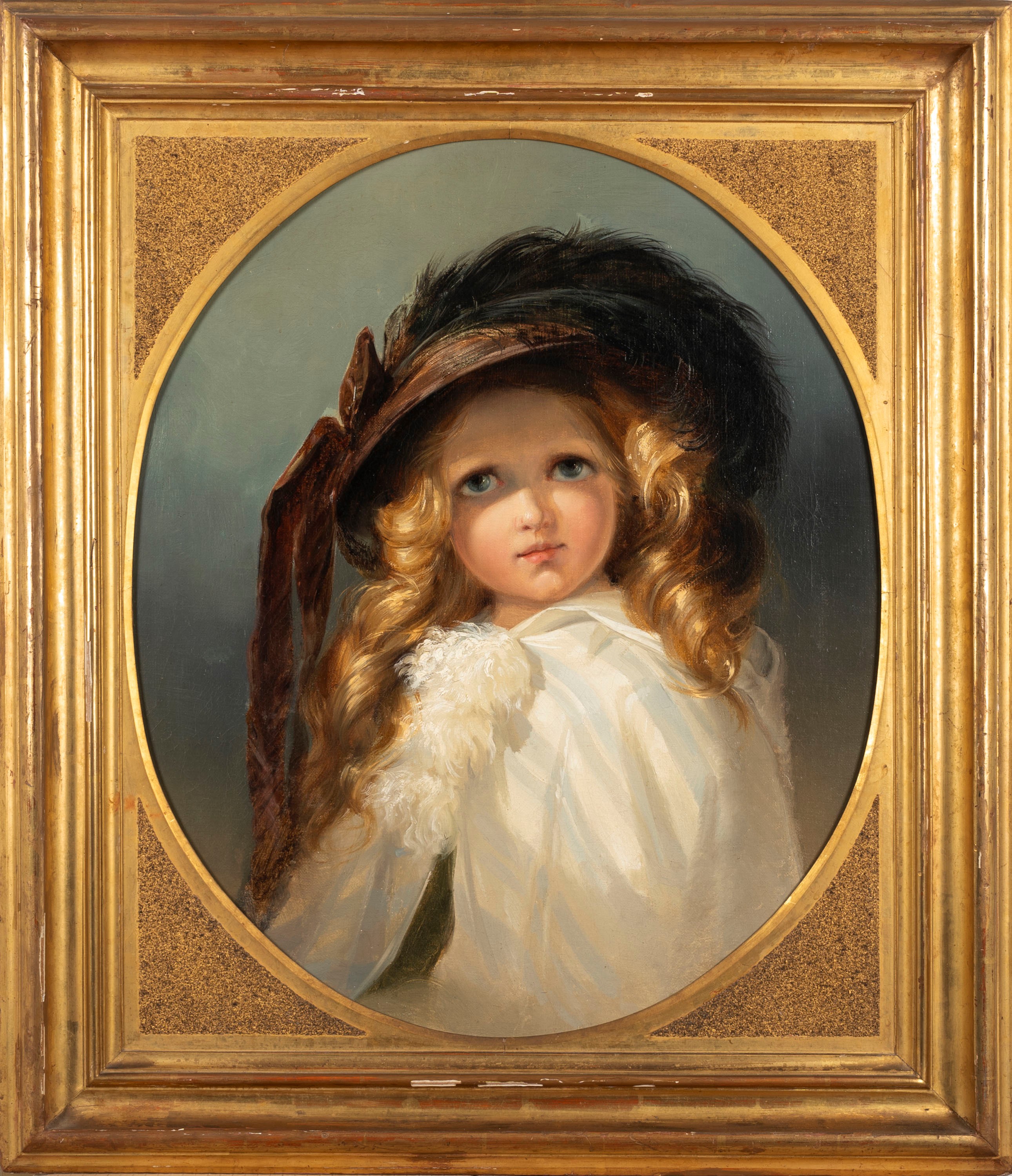 Ritratto di bambina a mezza figura con cappello piumato