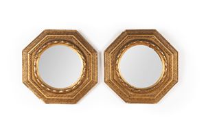 Pair of octagonal mirrors in gilded wood, 19th century