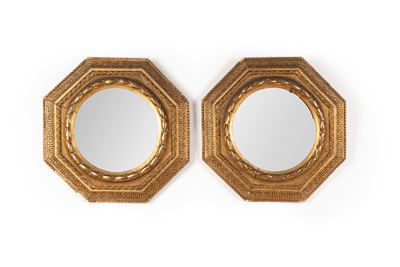 Coppia di Specchiere Ottagonali in Legno Dorato, Secolo XIX