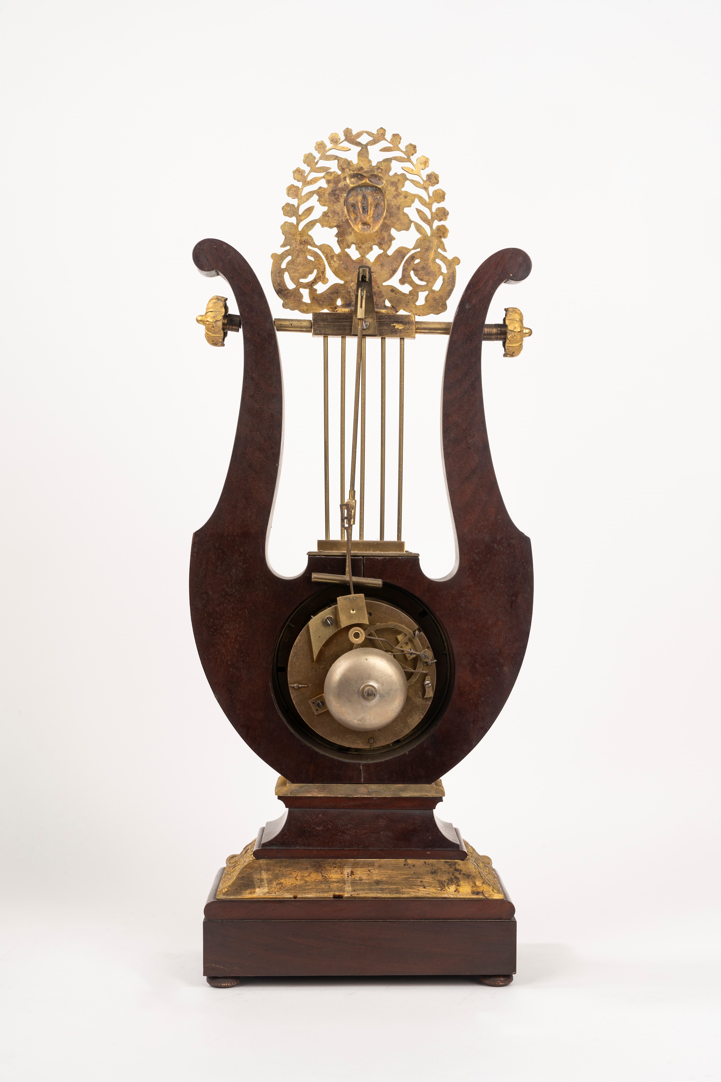 Orologio da Tavolo a Forma di Lira in Mogano e Bronzo Dorato, Secolo XIX