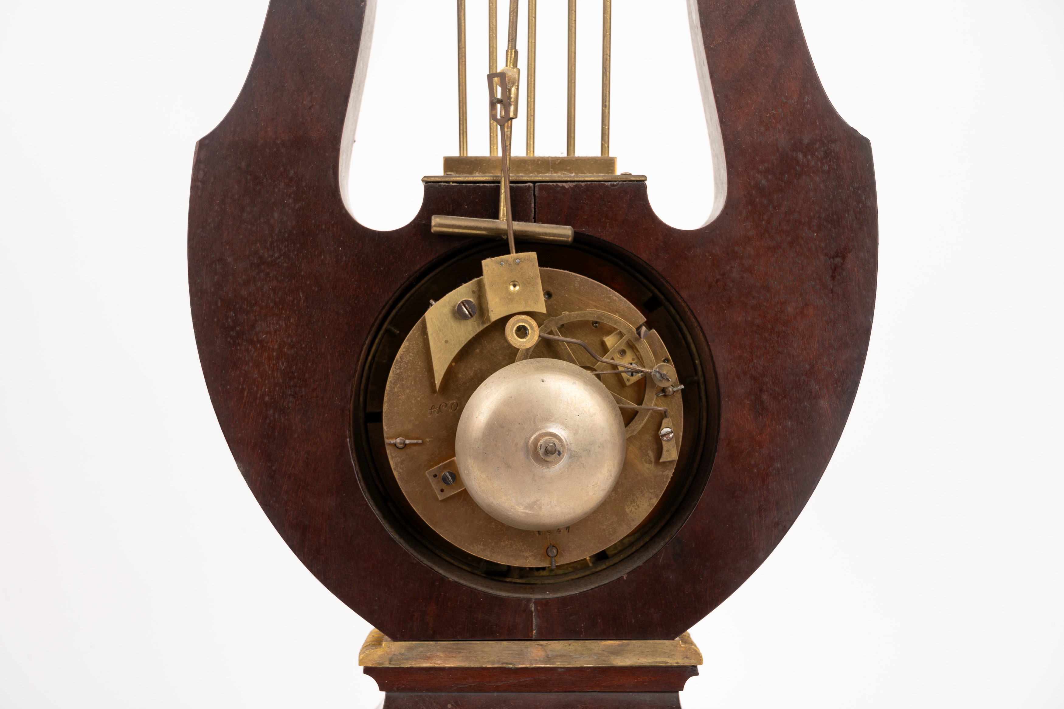 Orologio da Tavolo a Forma di Lira in Mogano e Bronzo Dorato, Secolo XIX