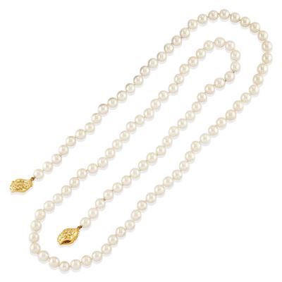 Collana di perle coltivate giapponesi con diamanti in oro giallo 18k