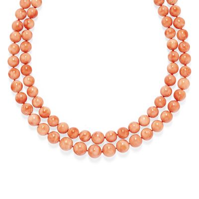 Collana in oro giallo 18k con boules di corallo rosa