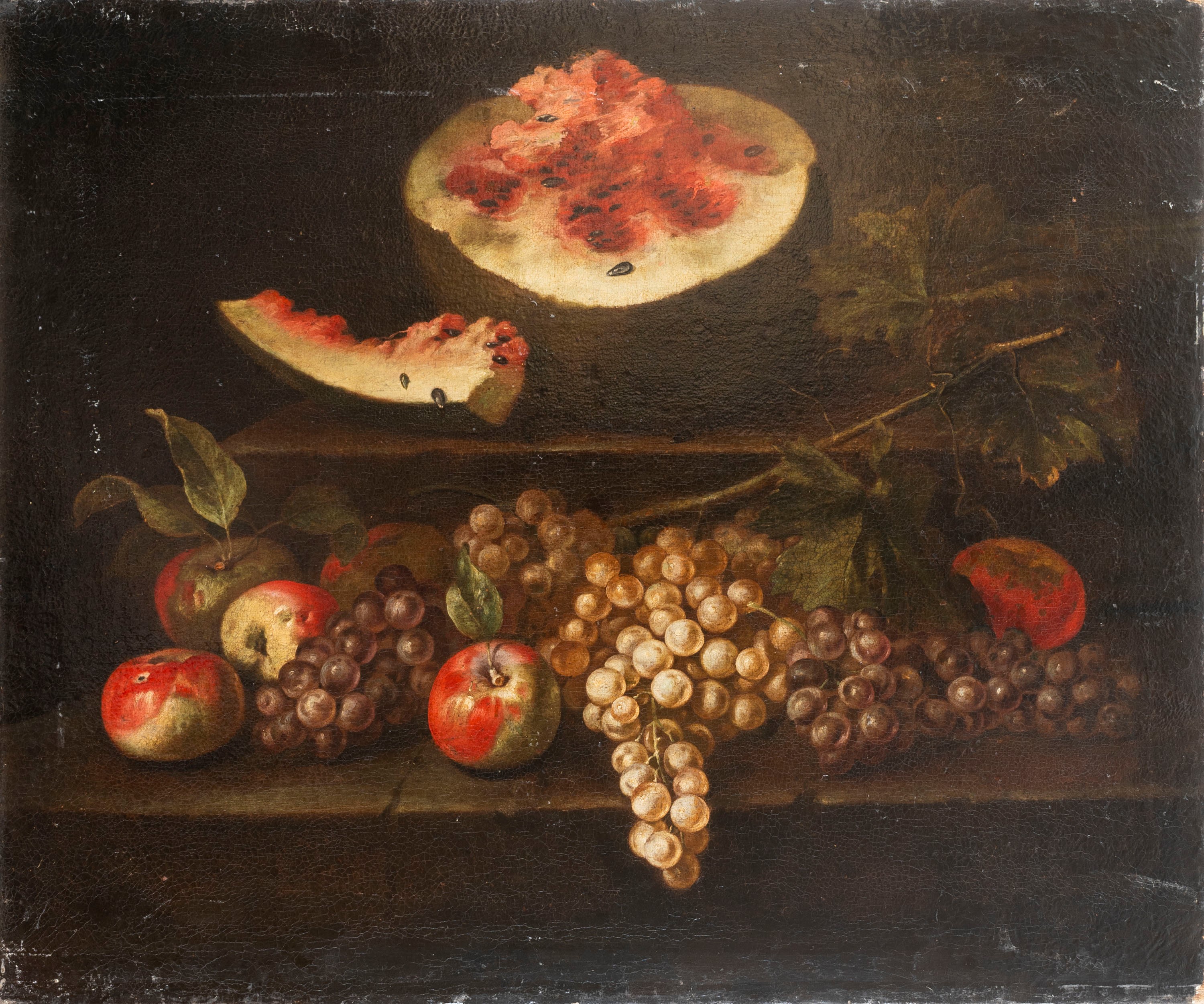 Scuola Dell'italia Centrale, Secolo XVII - Mele, Uva e Anguria su un Piano; Funghi, Uva e Fichi