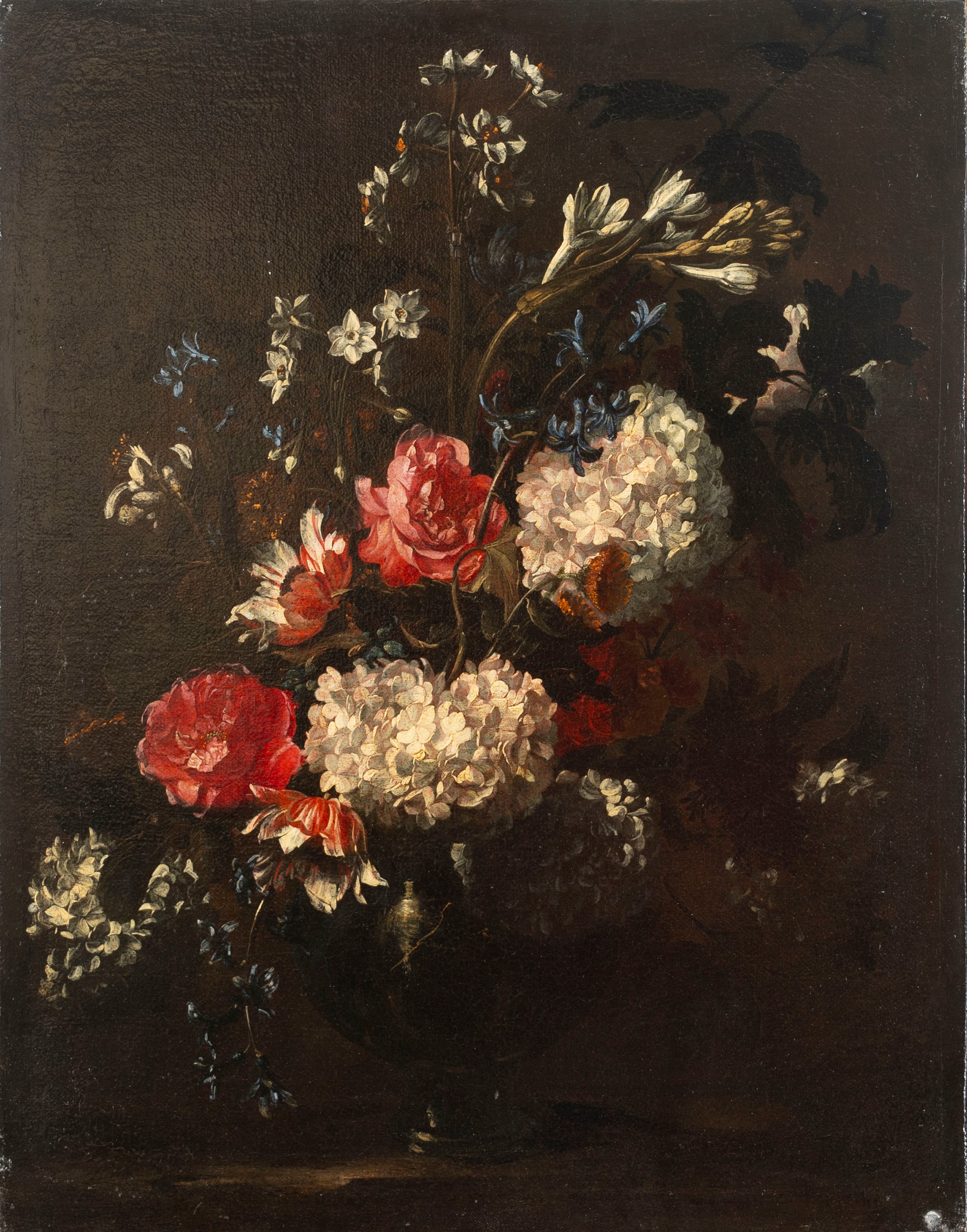 Andrea Belvedere - Rose, ortensie e narcisi in un vaso di vetro; e Rose, peonie e altri fiori in ...
