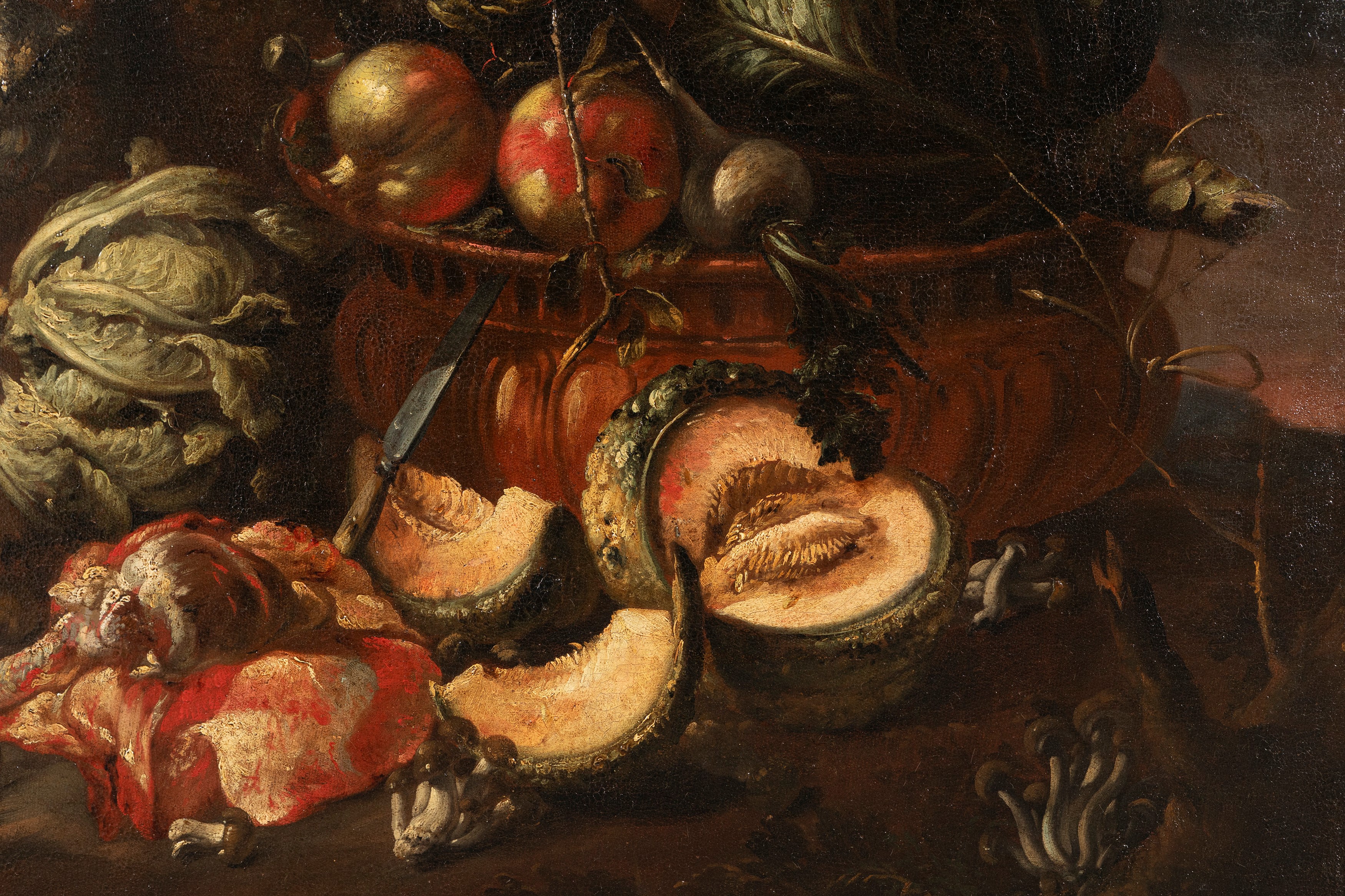 Felice Boselli - Frattaglie, verdure e frutti con civetta, olio su tela