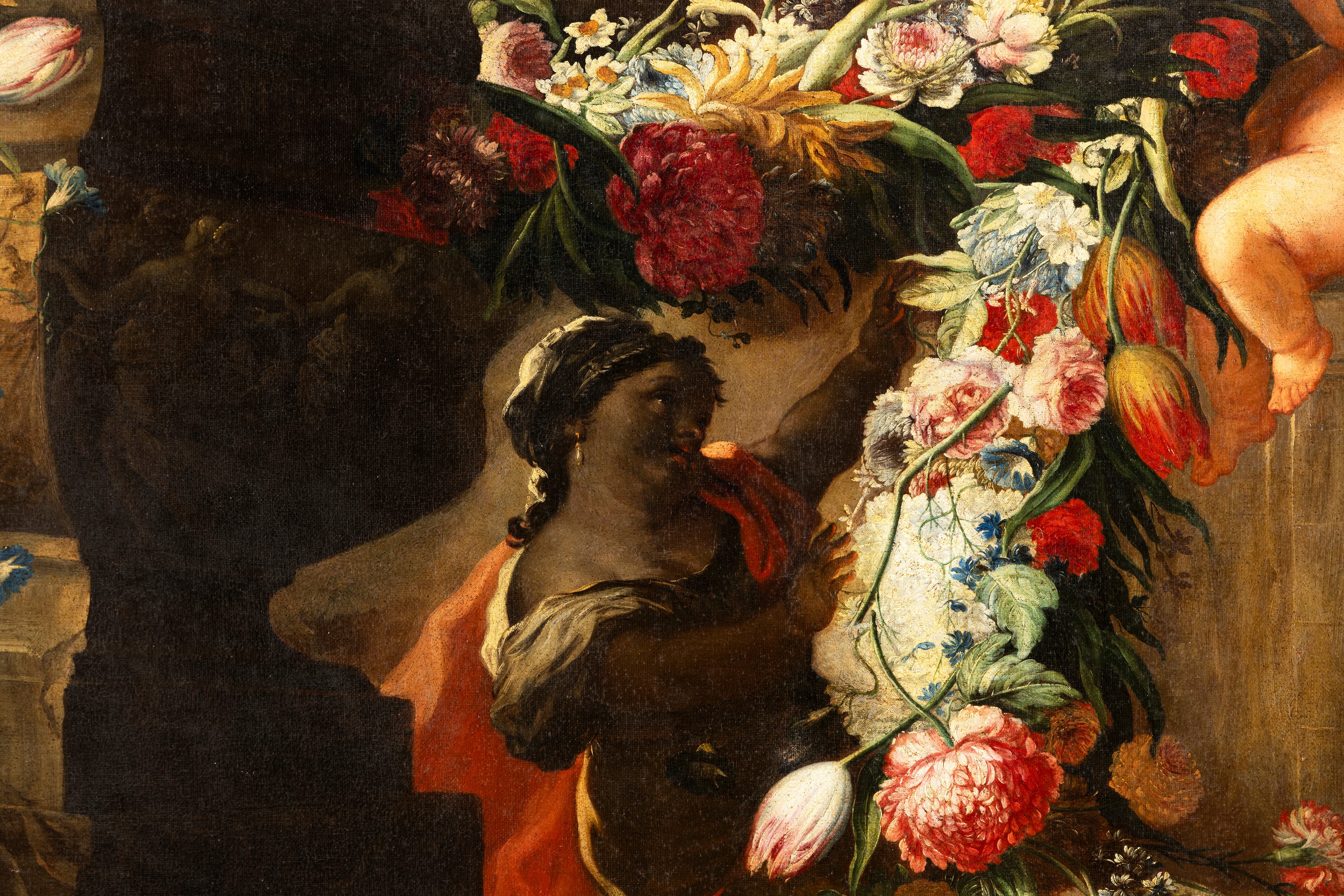 Andrea Belvedere, Paolo De Matteis - Due trionfi di fiori e frutta con putti e architetture class...