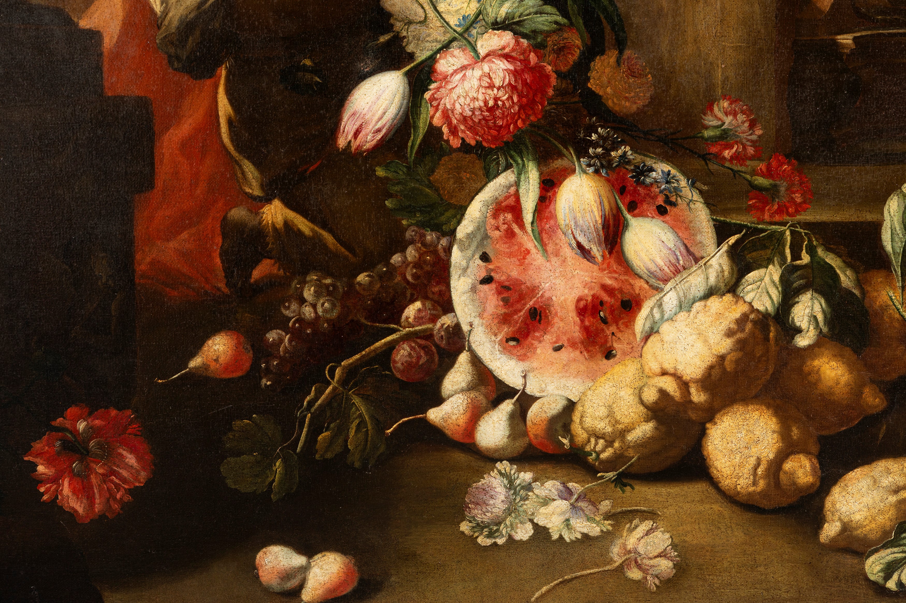 Andrea Belvedere, Paolo De Matteis - Due trionfi di fiori e frutta con putti e architetture class...