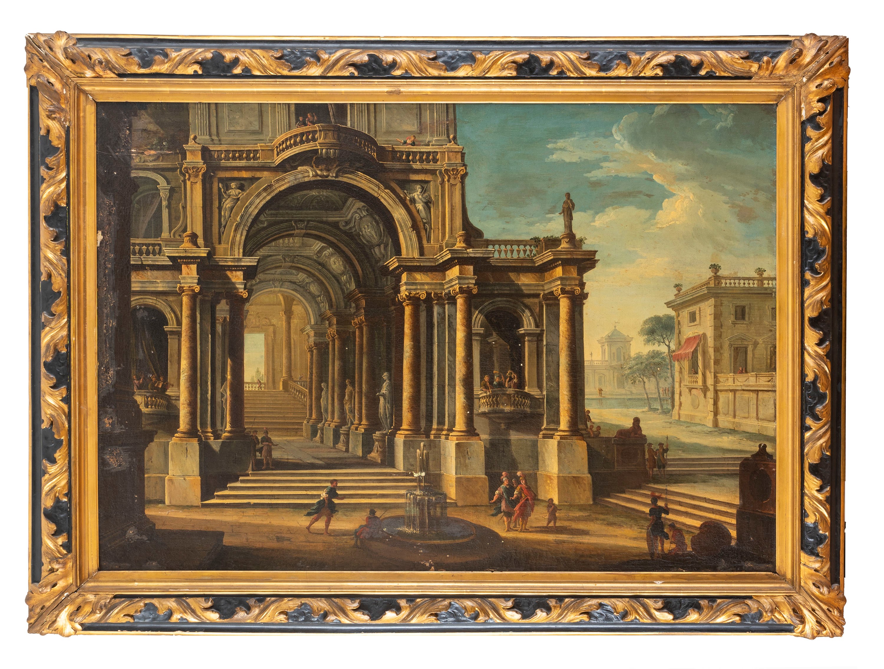 Scuola Dell'italia Settentrionale, Secolo XVIII - Capriccio architettonico con astanti, olio su t...