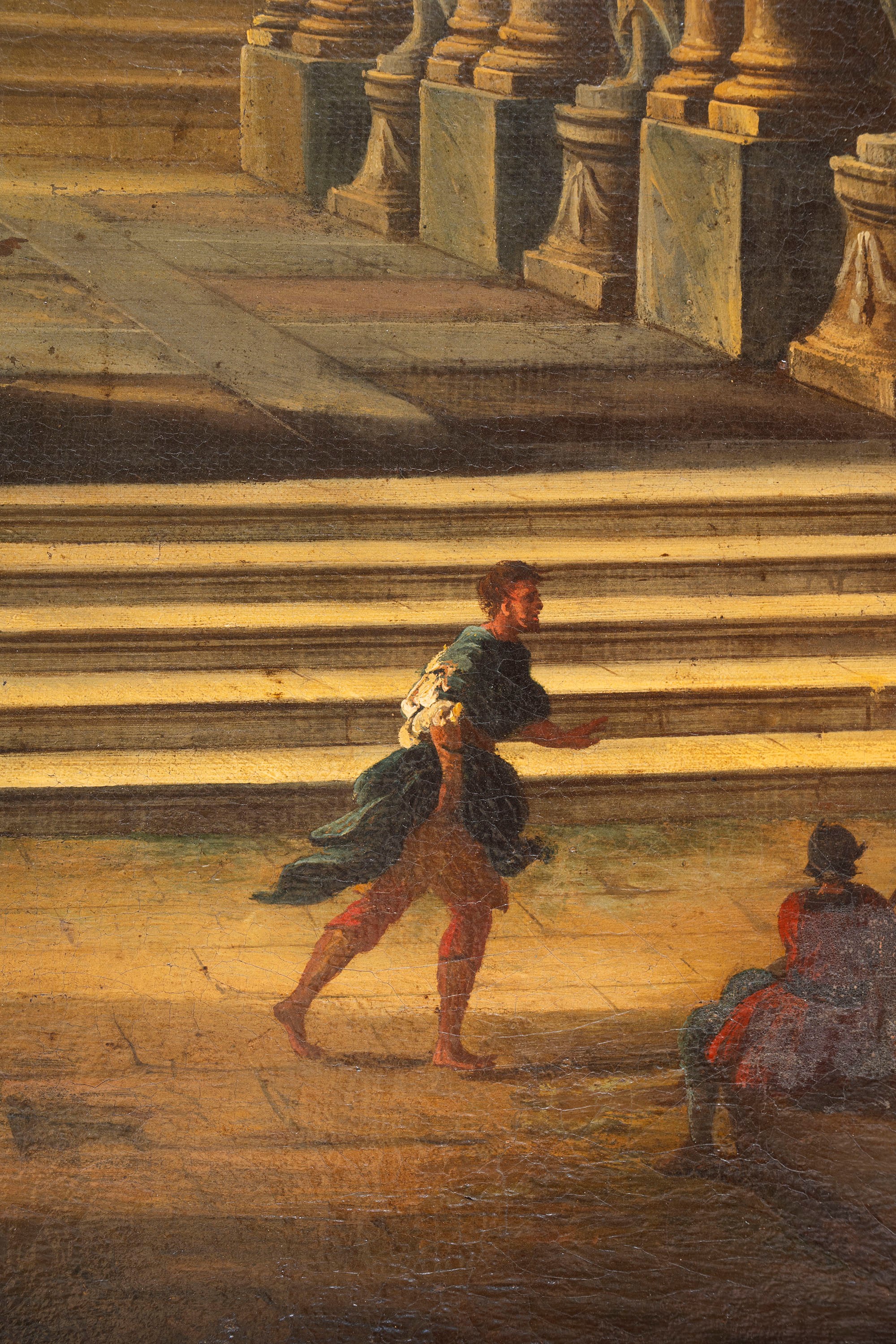 Scuola Dell'italia Settentrionale, Secolo XVIII - Capriccio architettonico con astanti, olio su t...