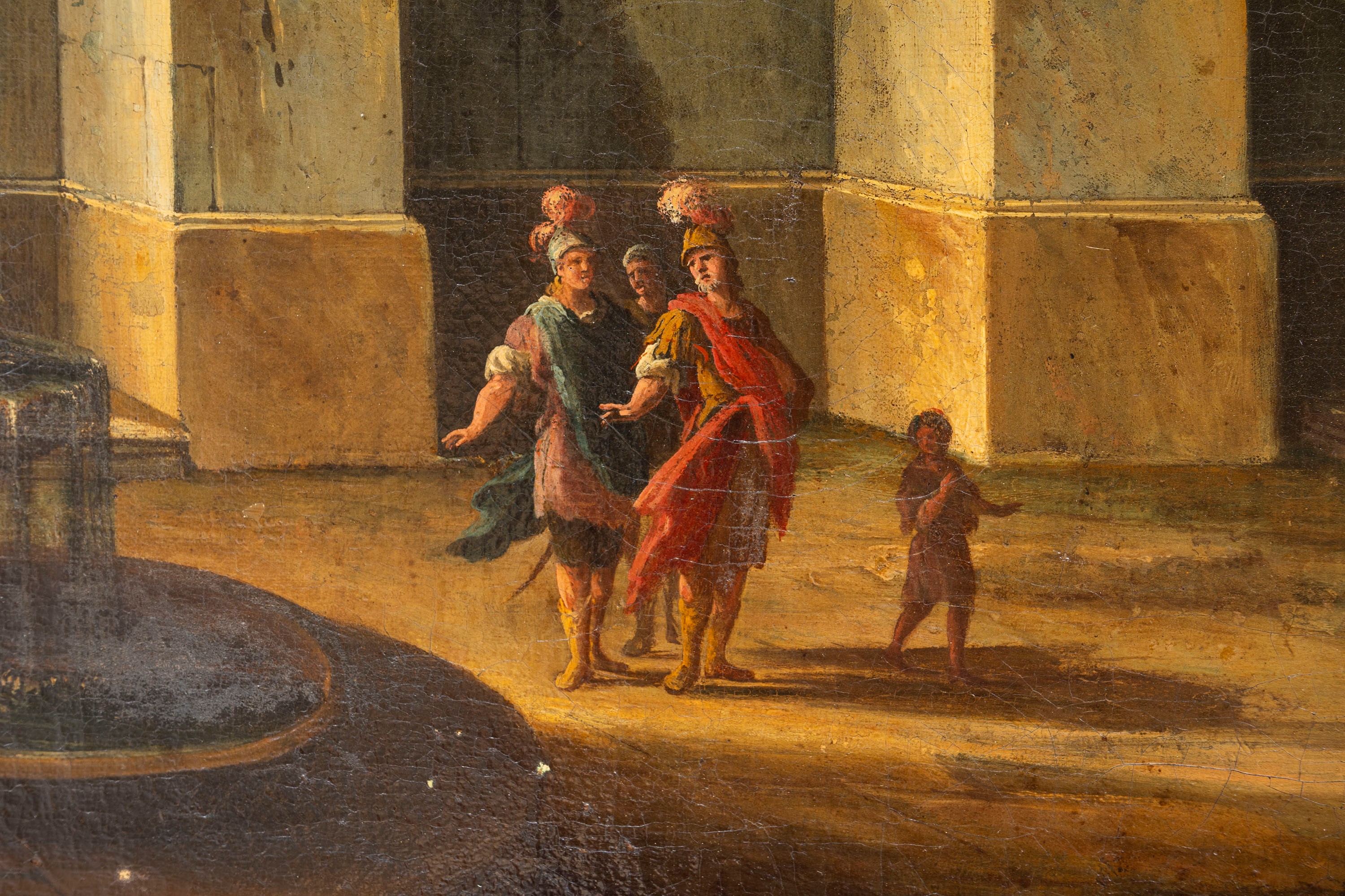 Scuola Dell'italia Settentrionale, Secolo XVIII - Capriccio architettonico con astanti, olio su t...