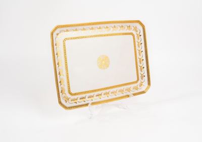 Vassoio Rettangolare in Porcellana Bianca con Decori in Oro, Ginori, Secolo XX