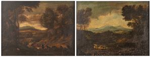 Two woodland landscapes with bystanders