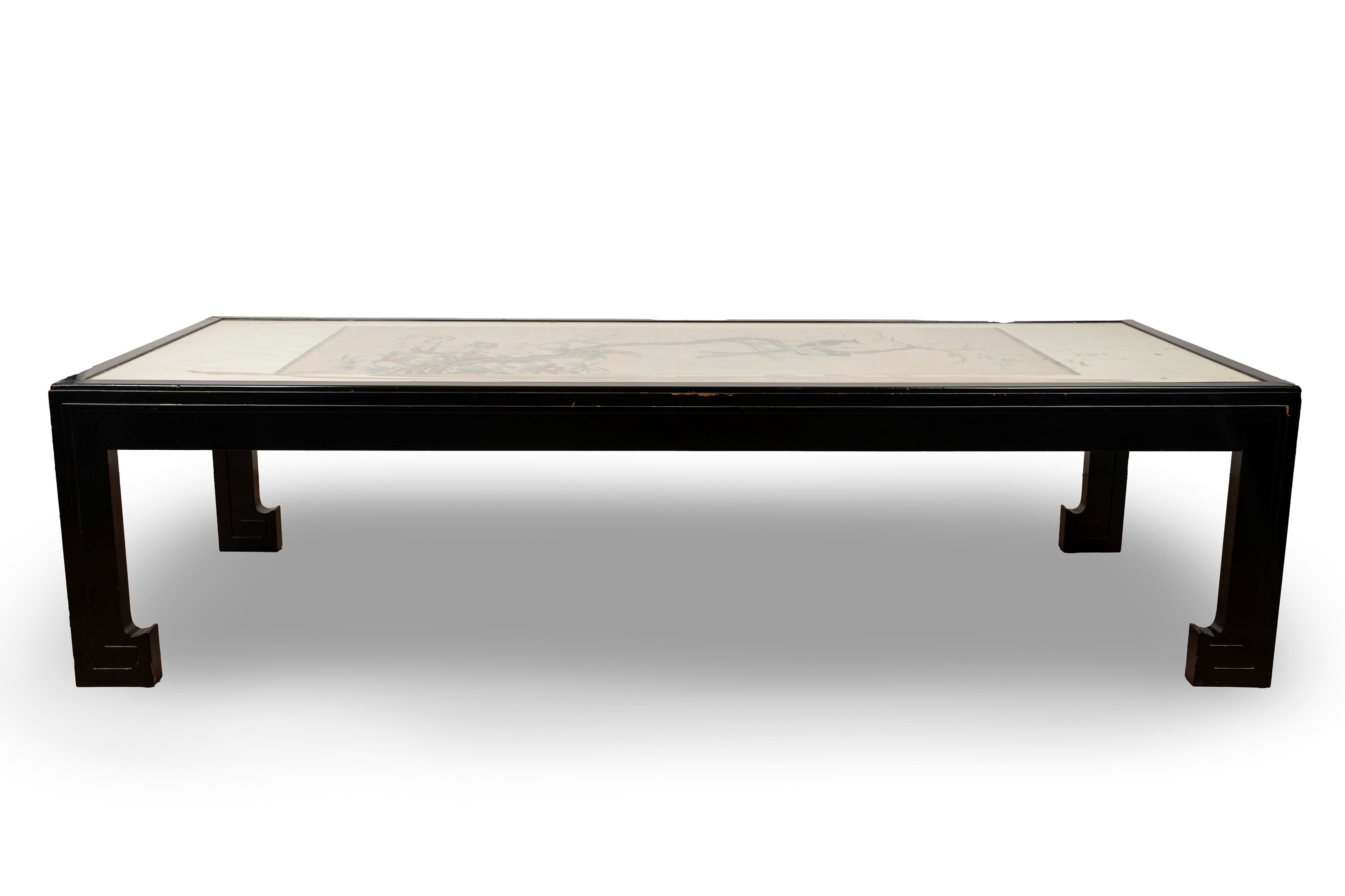 Tavolino da Salotto in Legno Laccato Nero con Scroll All'interno del Piano, Cina Secolo XIX