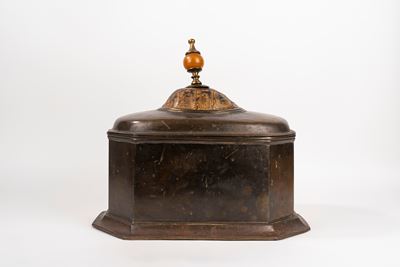 ☼ Contenitore in Ottone con Pomello in Bachelite e Coperchio Rivestito in Tartaruga, Fine Secolo ...