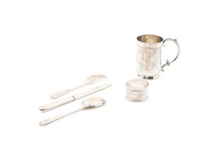 Silver travel table place set