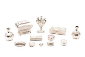 Twelve silver and sheffield objects