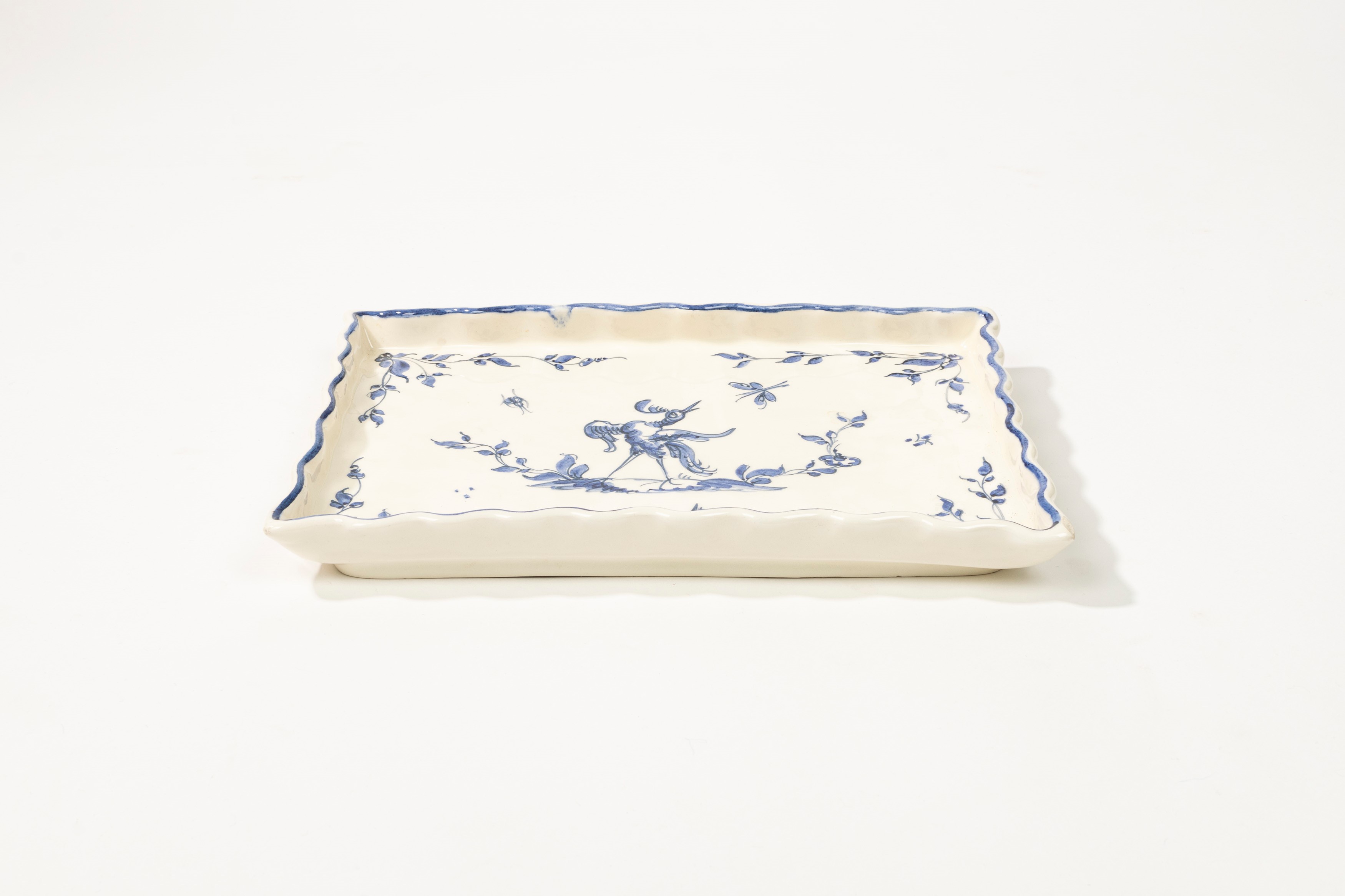 Vassoietto in Porcellana Bianca con Decoro Monocromo Blu, Manifattura Den Haag, Olanda
