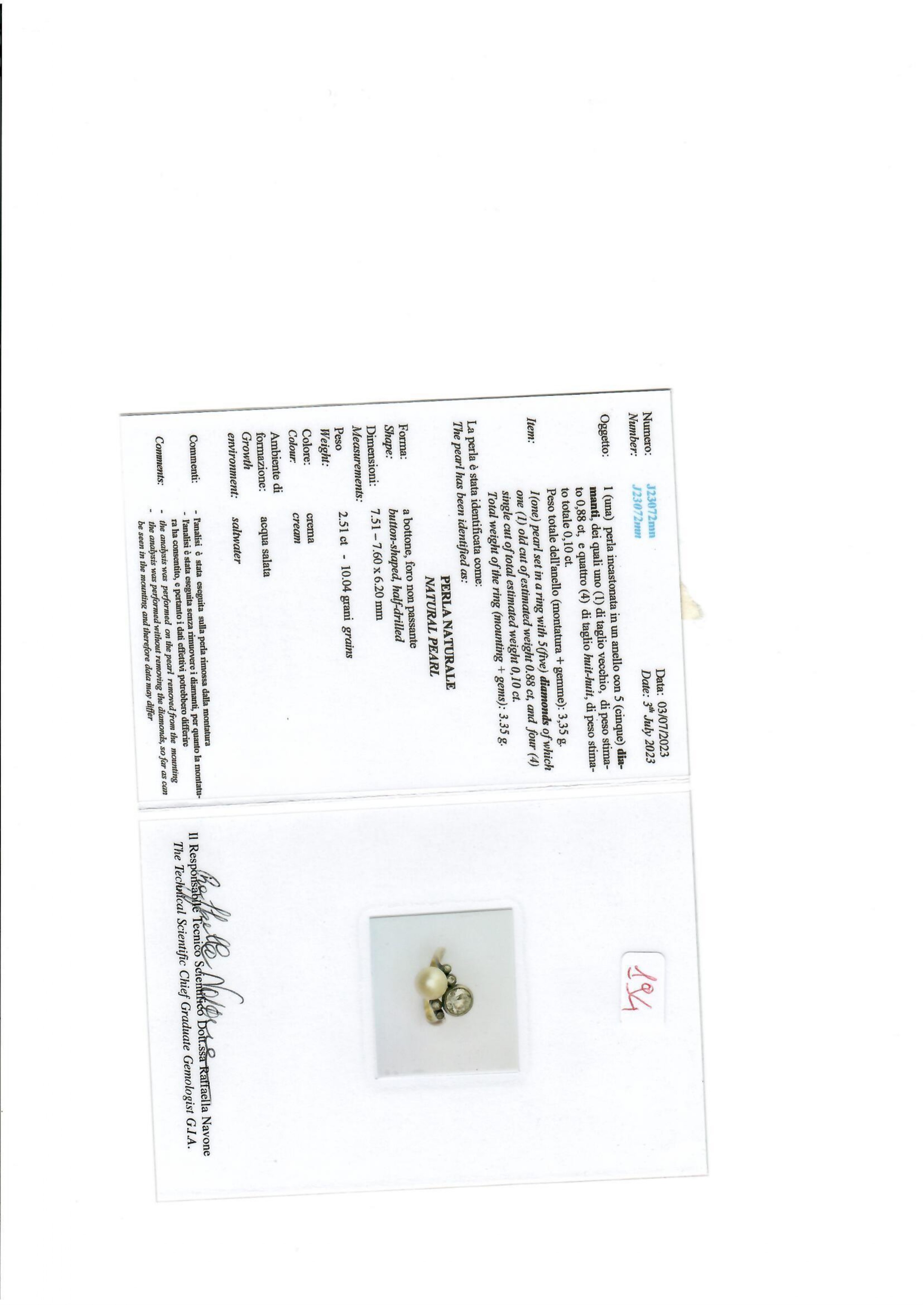 Anello con Perla Naturale
