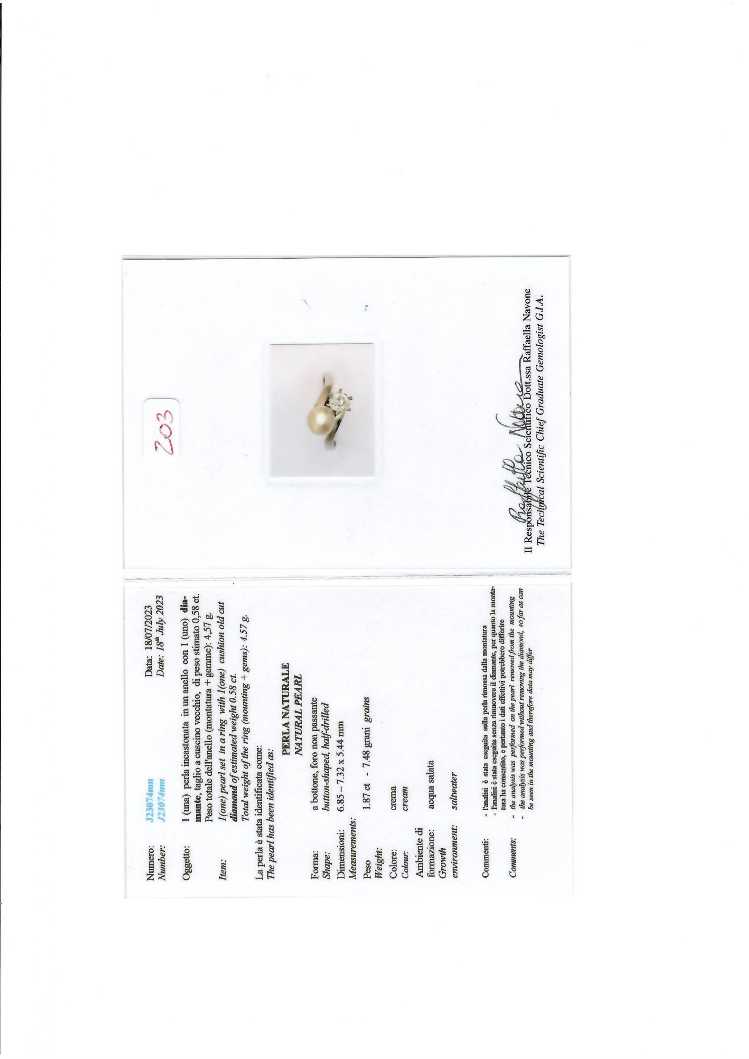 Anello con Perla Naturale