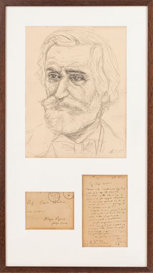 Portrait and letter of Giuseppe Verdi