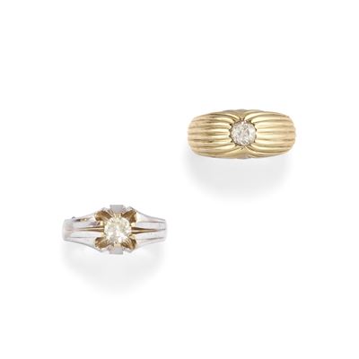 Due anelli, oro bianco 18k con diamanti taglio vecchio