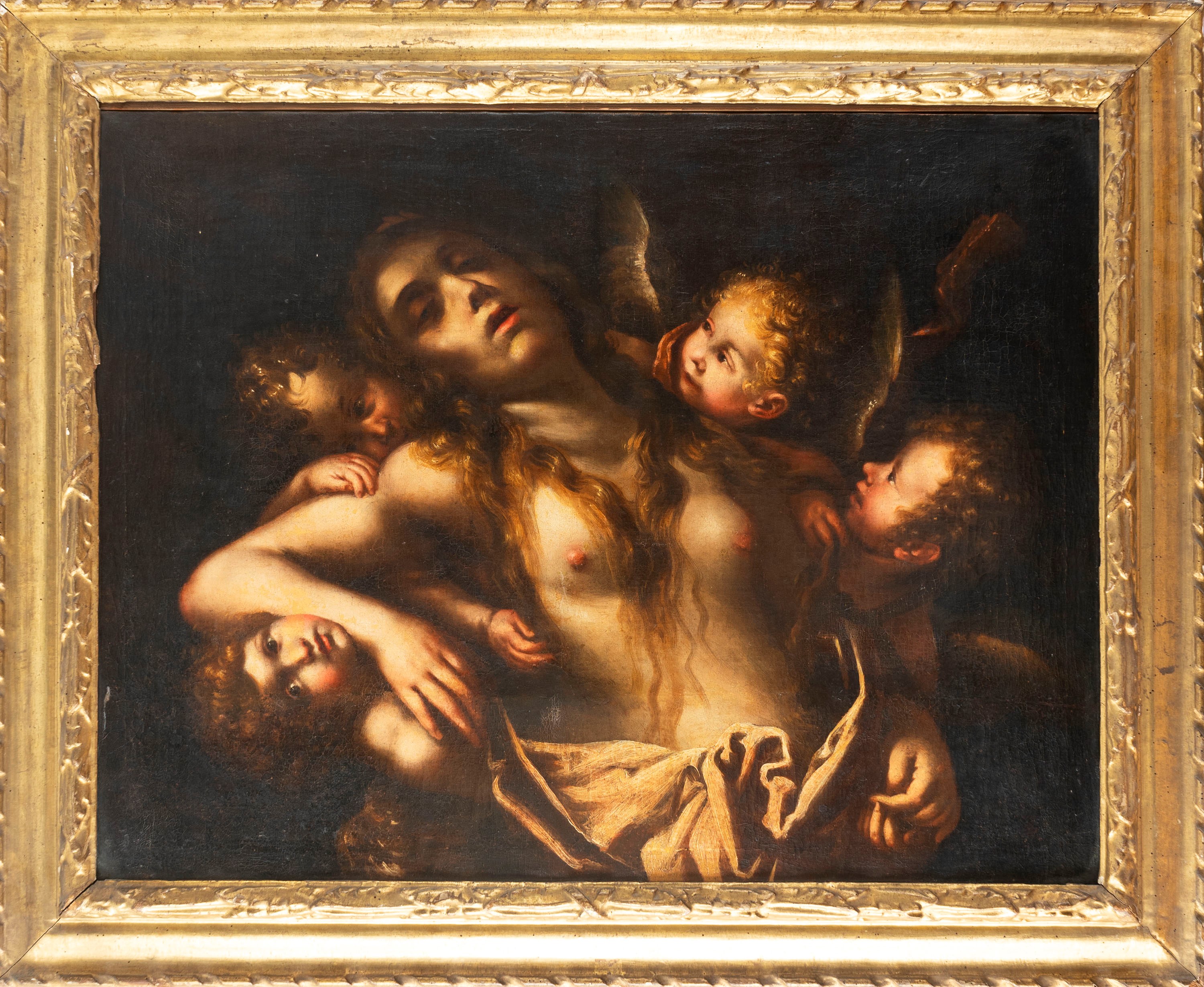 Scuola Lombarda, Secolo XVII - Francesco Cairo, Maddalena in estasi sorretta dagli angeli, olio s...