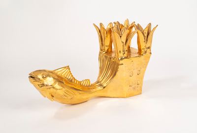 Scultura in Ceramica Dorata