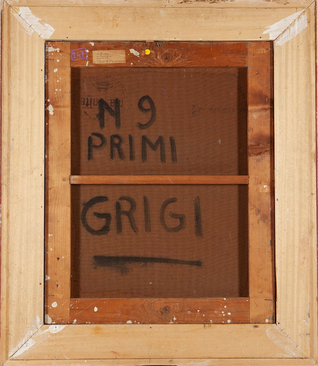 Mario Bionda - N. 9 primi grigi, olio su masonite, 1956