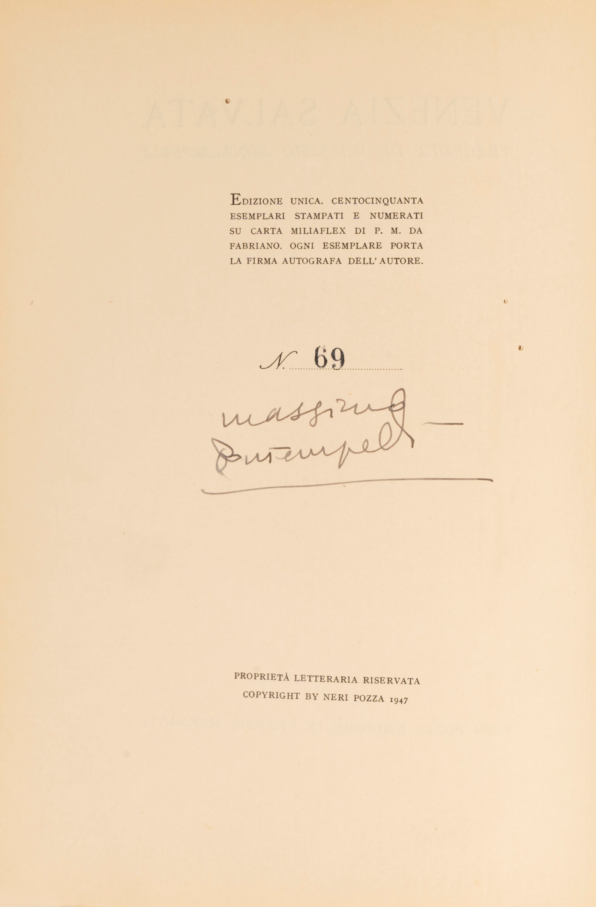 Bontempelli, Massimo - Bontempelli, Venezia Salvata - Esemplare 69/150, 1947