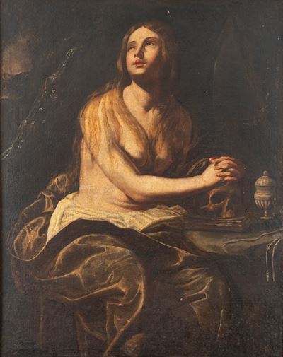 Scuola napoletana, Maddalena penitente nel deserto, olio su tela
