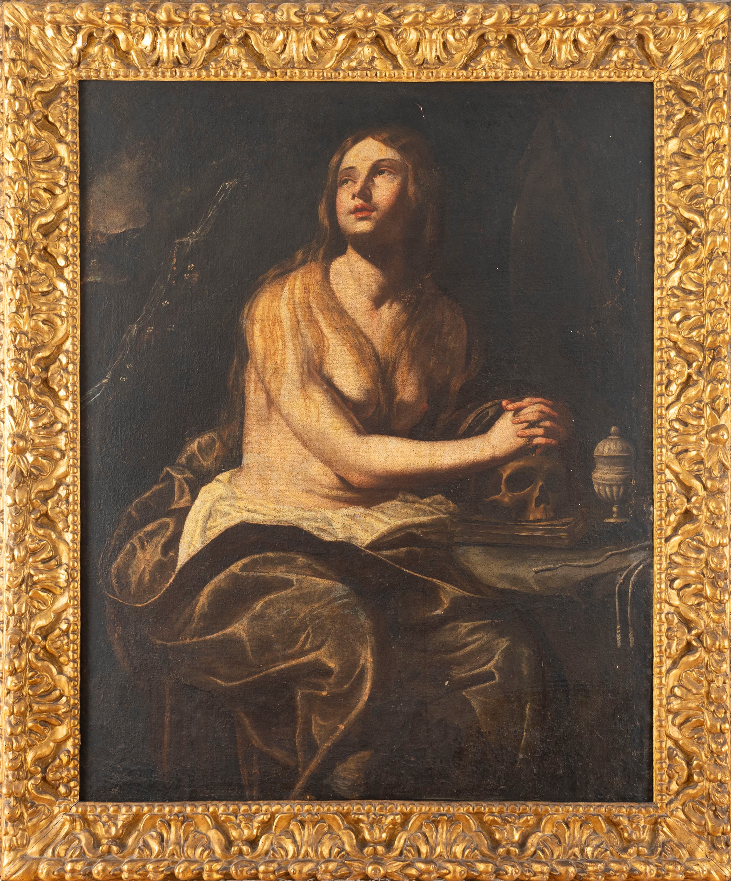 Scuola Napoletana, Secolo XVII - Scuola napoletana, Maddalena penitente nel deserto, olio su tela