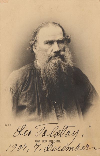 Foto-cartolina Autografa di Lev Tolstoj