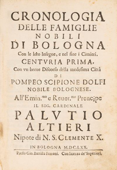 Ferroni, Cronologia delle Famiglie Nobili di Bologna con Insegne e Cimieri